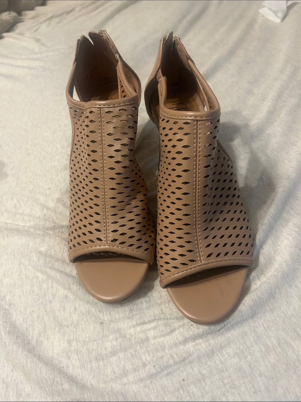 Women's Cutout Peep-Toe Ankle Booties - Nude/Taupe